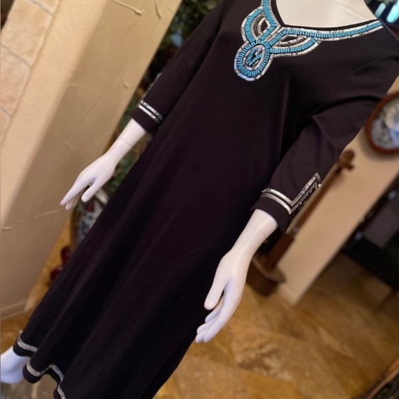 Patio Casuals by Cabernet Maxi Dress w/Turquoise & Silver Beading Sequin Detail - Picture 3 of 15